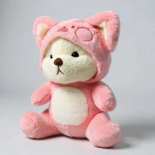 Teddy Bear with Pink Hoodie(Full Retractable), 45 cm, White and Pink, Soft Stuffed Animal | Big Size 45 CM | Full Retractable Hoodies