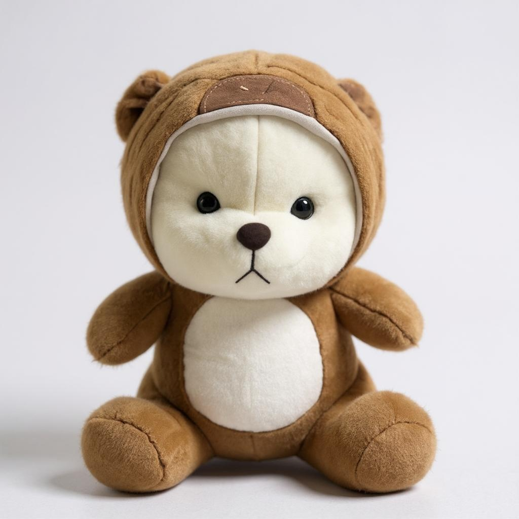 Teddy Bear with Brown Hoodie, 45 cm, White and Brown, Soft Stuffed Animal | Big Size 45 CM | Full Retractable Hoodie