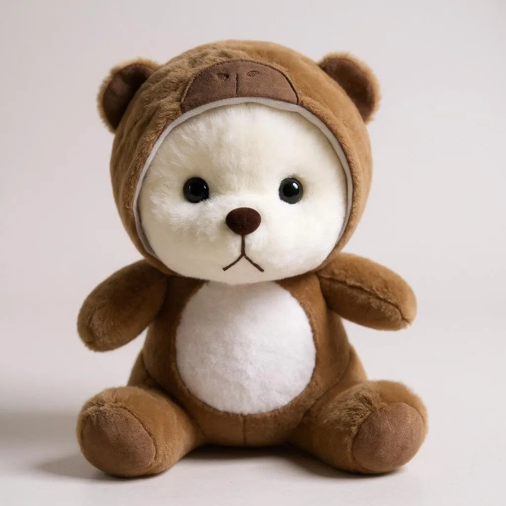 Teddy Bear with Brown Hoodie, 45 cm, White and Brown, Soft Stuffed Animal | Big Size 45 CM | Full Retractable Hoodie