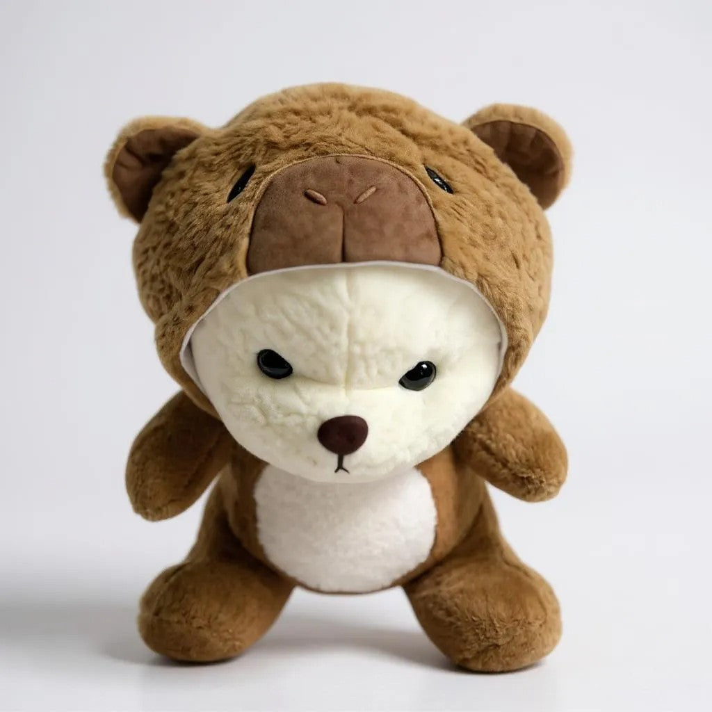 Teddy Bear with Brown Hoodie, 45 cm, White and Brown, Soft Stuffed Animal | Big Size 45 CM | Full Retractable Hoodie