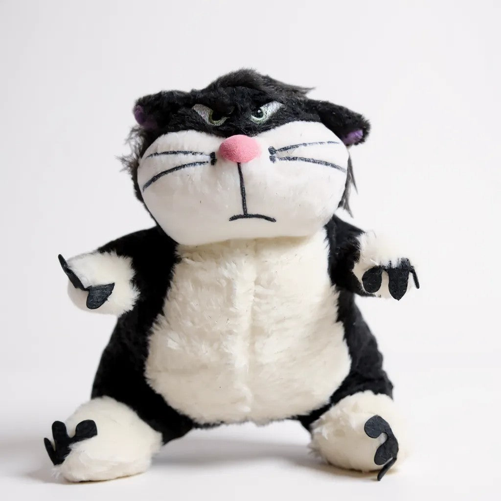 Angry Cat Plush Toy, 35 cm, Grey and White, Grumpy Expression