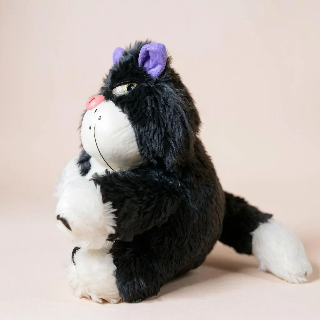 Angry Cat Plush Toy, 40 cm, Grey and White, Grumpy Expression