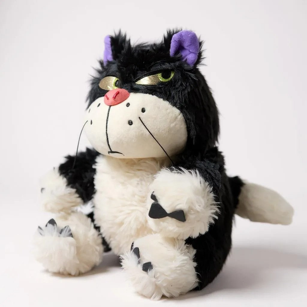 Angry Cat Plush Toy, 40 cm, Grey and White, Grumpy Expression