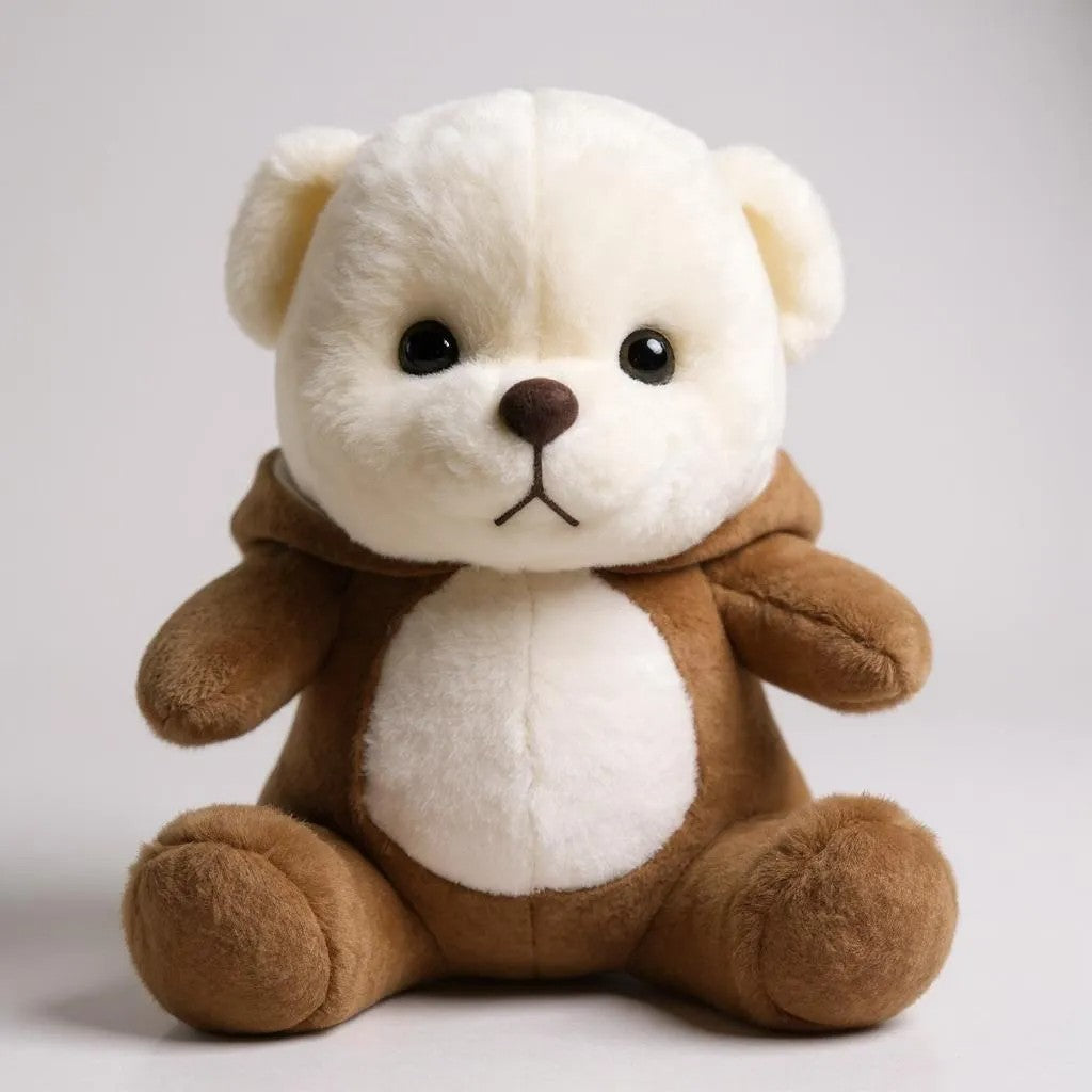 Teddy Bear with Brown Hoodie, 45 cm, White and Brown, Soft Stuffed Animal | Big Size 45 CM | Full Retractable Hoodie