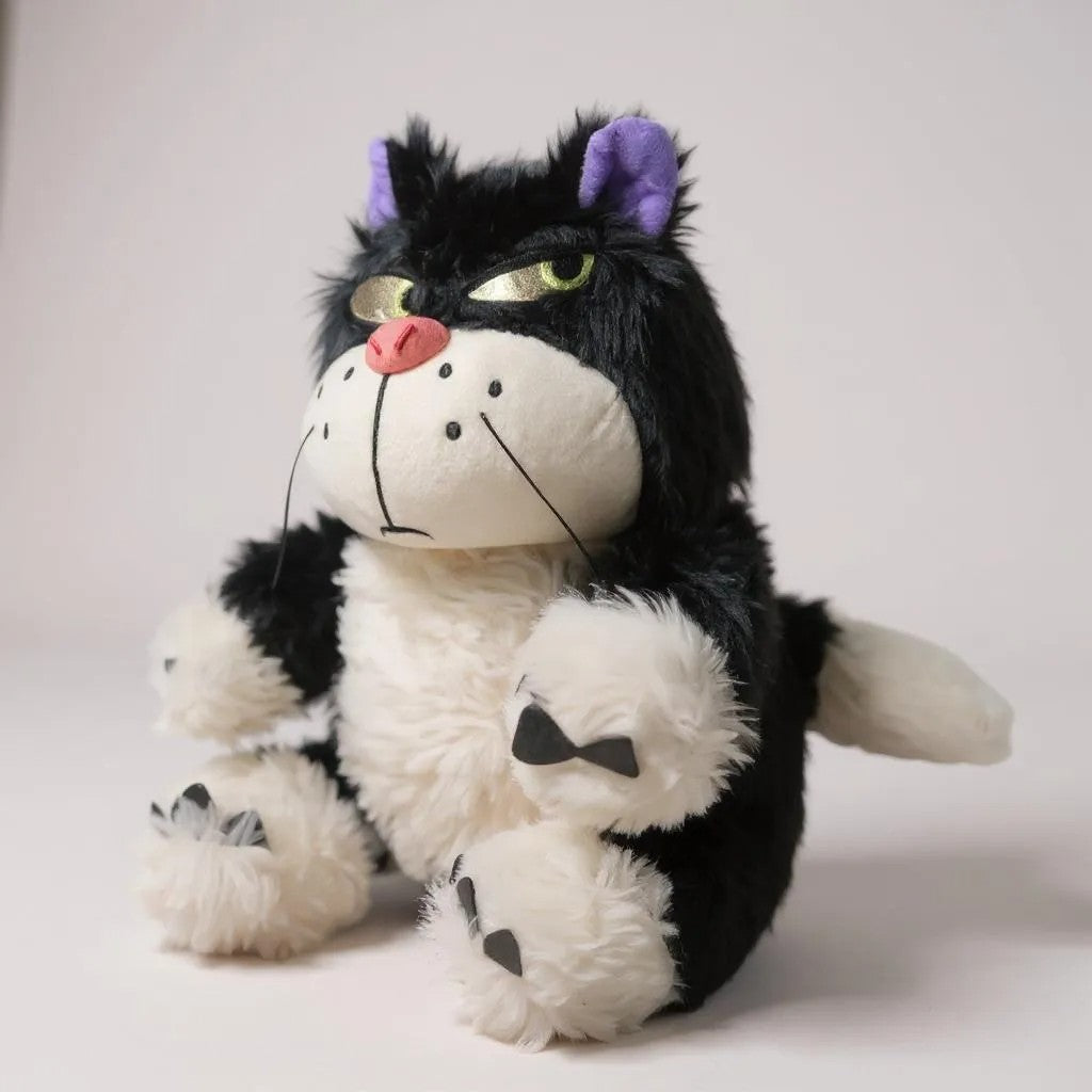 Angry Cat Plush Toy, 40 cm, Grey and White, Grumpy Expression