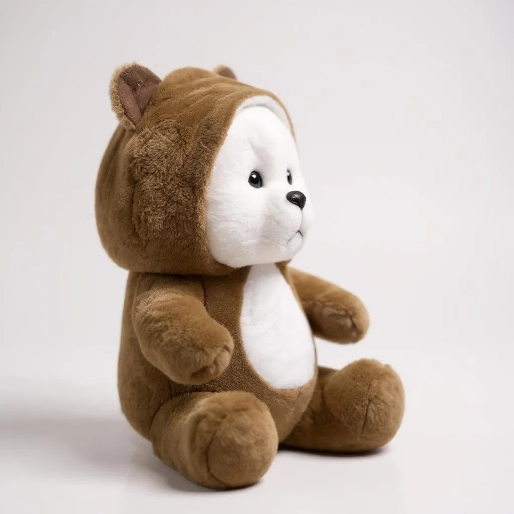 Teddy Bear with Brown Hoodie, 45 cm, White and Brown, Soft Stuffed Animal | Big Size 45 CM | Full Retractable Hoodie