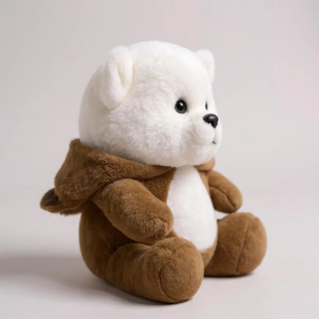Teddy Bear with Brown Hoodie, 45 cm, White and Brown, Soft Stuffed Animal | Big Size 45 CM | Full Retractable Hoodie